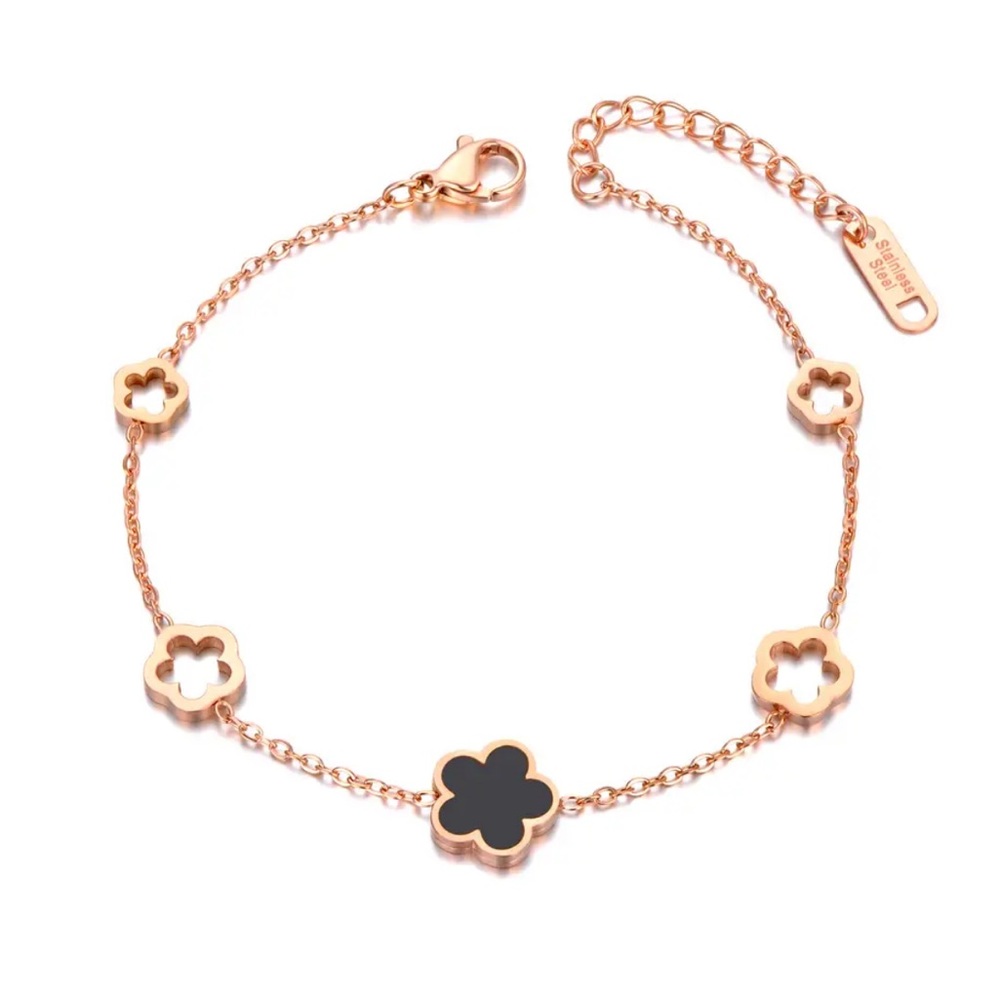 Gold Filled Black Clover Bracelet